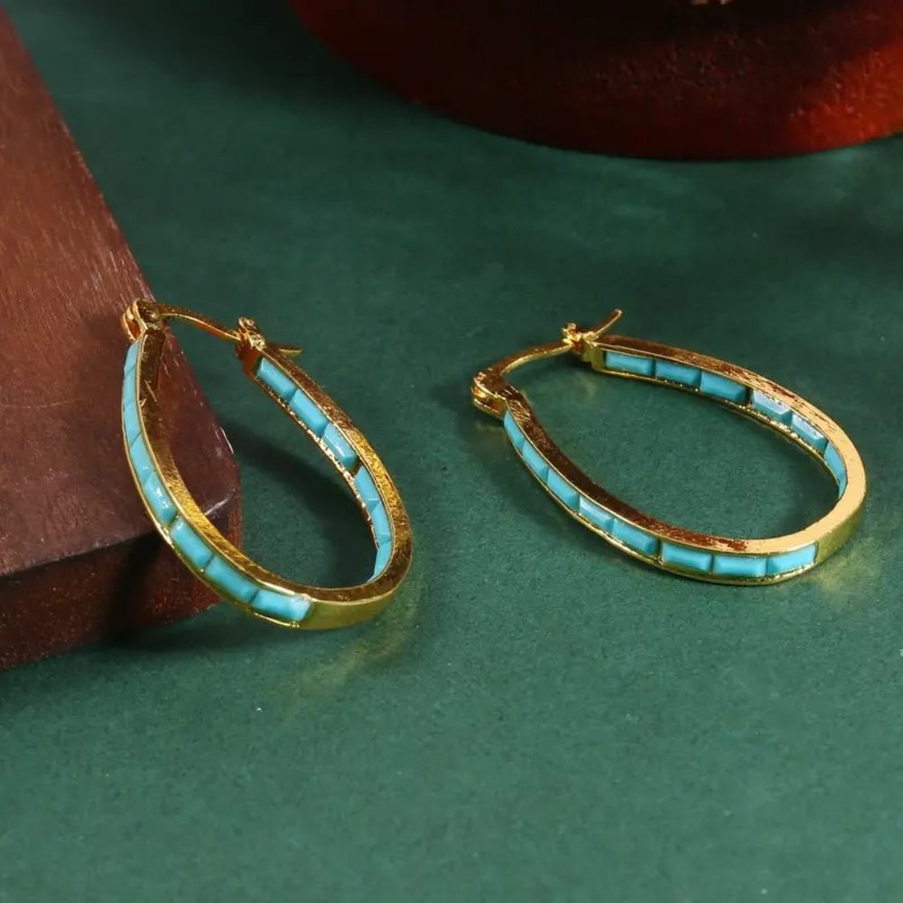 New! Oval Hoops with Turquoise Accents
